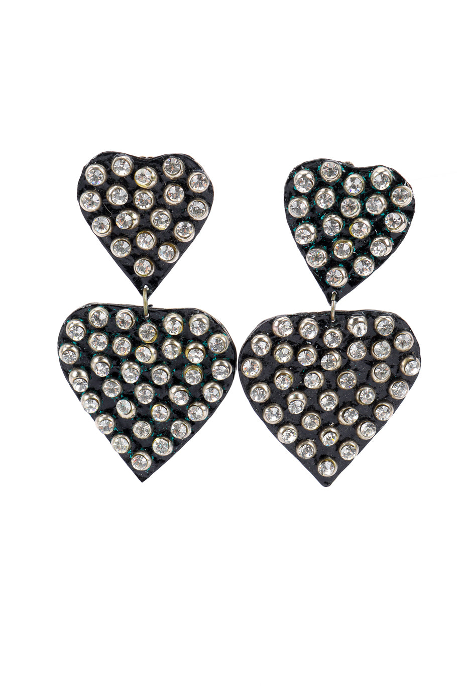 Vintage Patent Crystal Heart Drop Earrings on white background flat @recessla