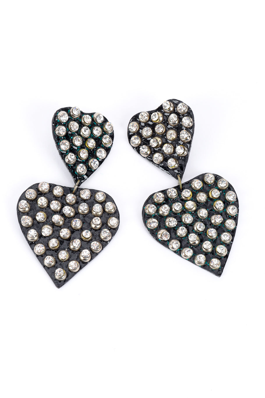 Vintage Patent Crystal Heart Drop Earrings on white background @recessla