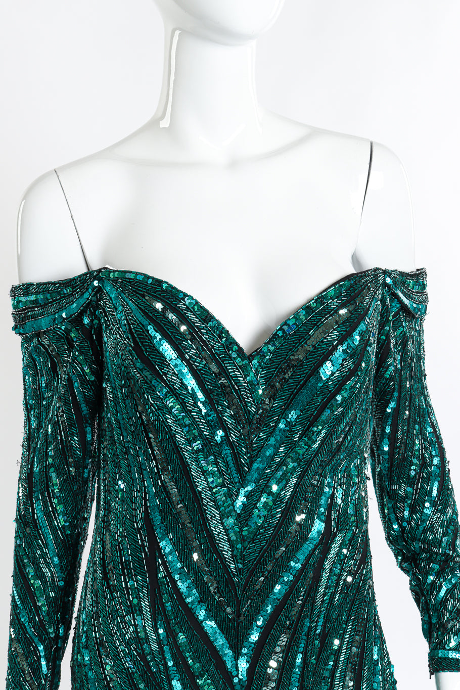Vintage Bob Mackie Beaded Sweetheart Gown front on mannequin closeup @recess la