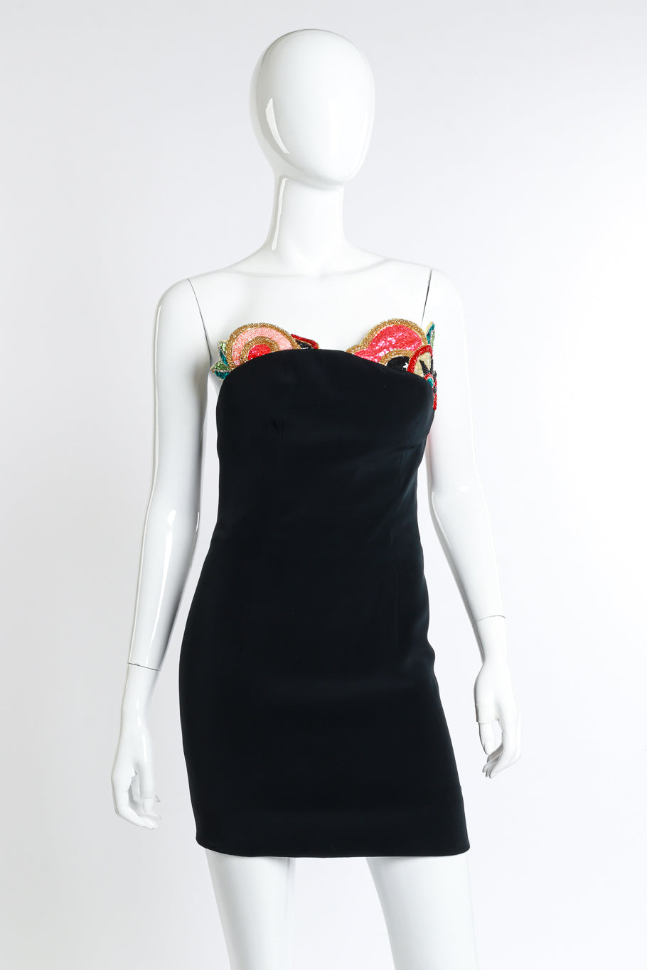 Vintage Bob Mackie Strapless Beaded Mini Dress front on mannequin @recess la