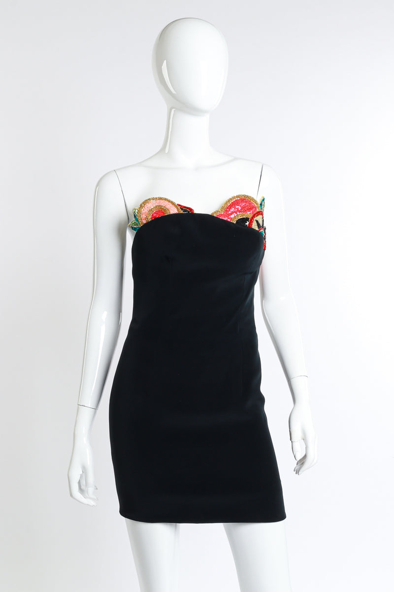 Vintage Bob Mackie Strapless Beaded Mini Dress front on mannequin @recess la