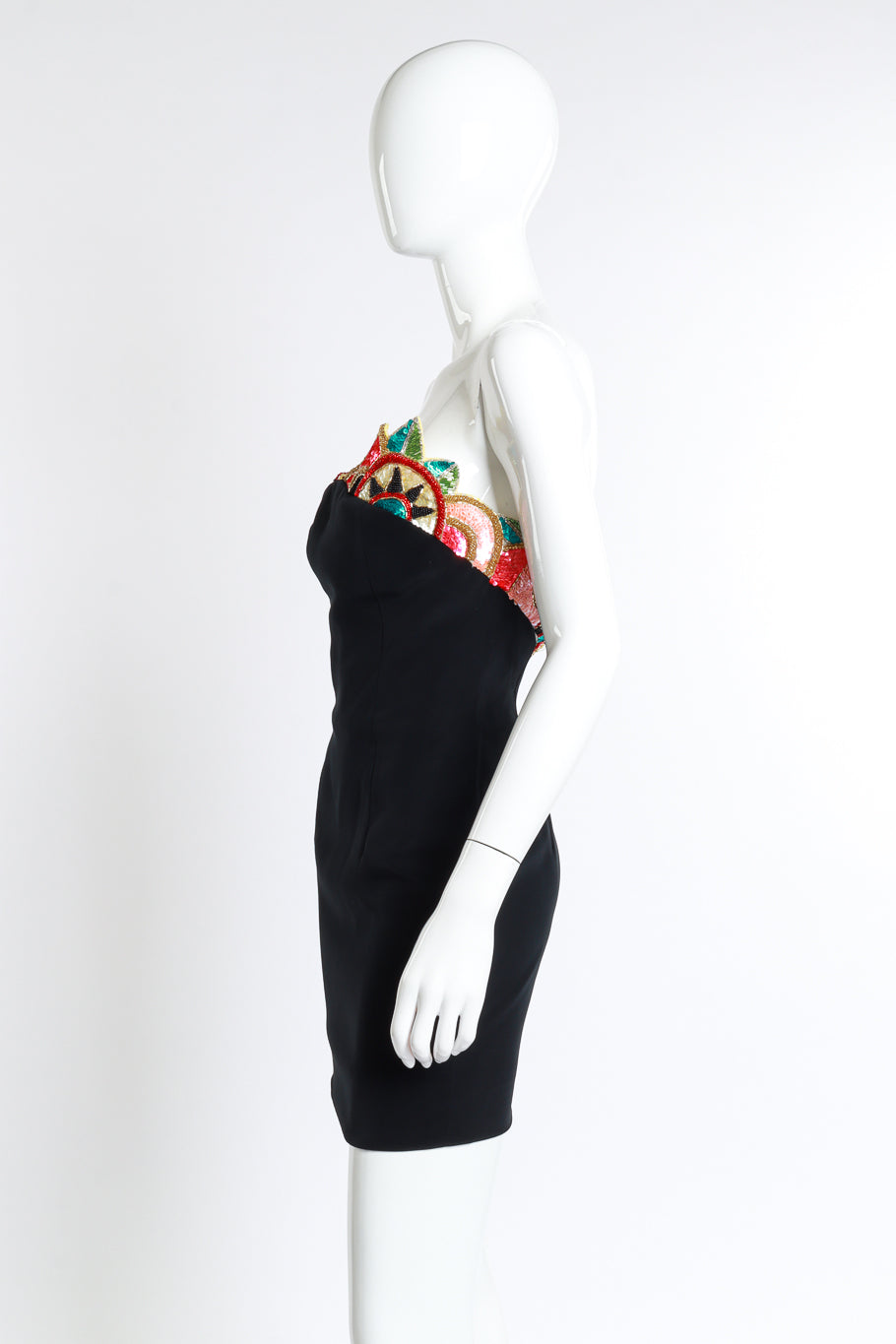Vintage Bob Mackie Strapless Beaded Mini Dress side on mannequin @recess la