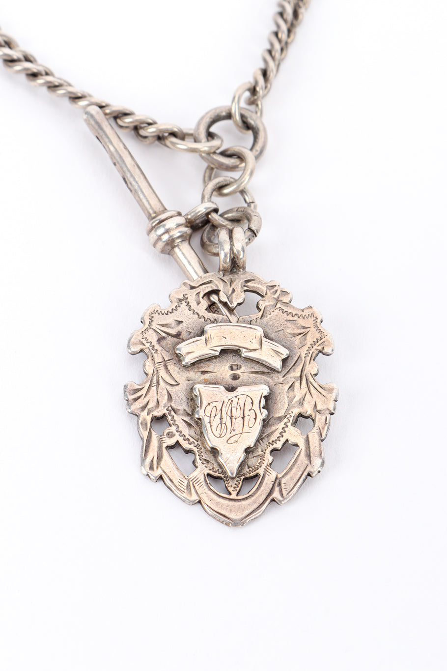 Vintage Sterling Albert Chain Crest Necklace crest closeup @recess la