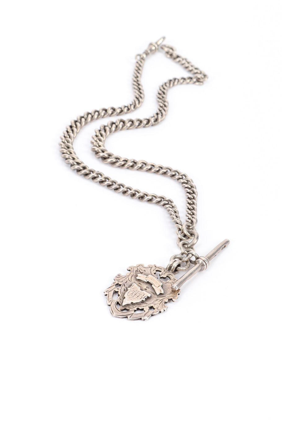 Vintage Sterling Albert Chain Crest Necklace front @recess la