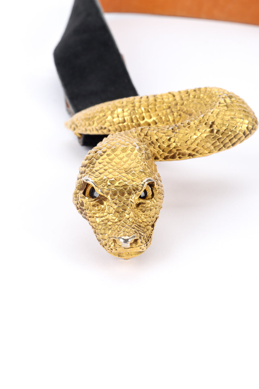 Vintage C. Ross Suede Snake Buckle Belt snake head closeup @recessla