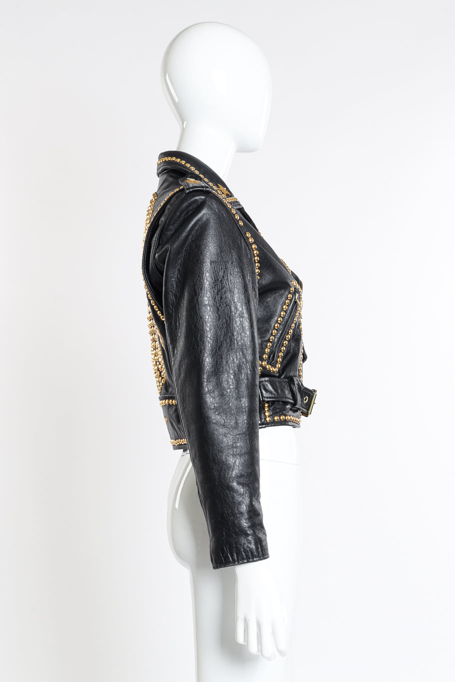 Vintage Caché Eagle Stud Moto Jacket II side on mannequin @recessla