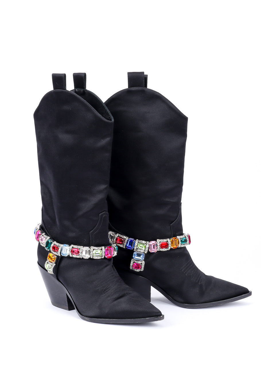 2018 F/W Bejeweled Satin Boots 3/4 front view on white background @Recessla