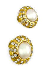 Vintage Christian Dior Rhinestone & Pearl Dome Button Earrings detail @recess la