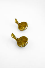 Vintage Christian Dior Rhinestone & Pearl Dome Button Earrings back clips open @recess la