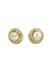 Vintage Christian Dior Rhinestone & Pearl Dome Button Earrings front @recess la
