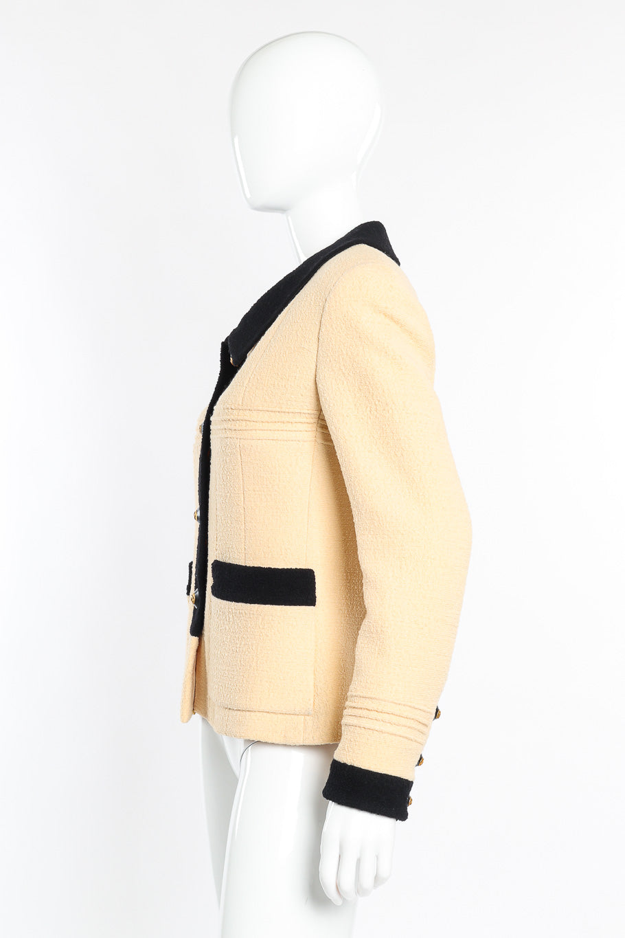 Vintage Chanel 1993 F/W Tweed Bouclé Jacket side view on mannequin @Recessla