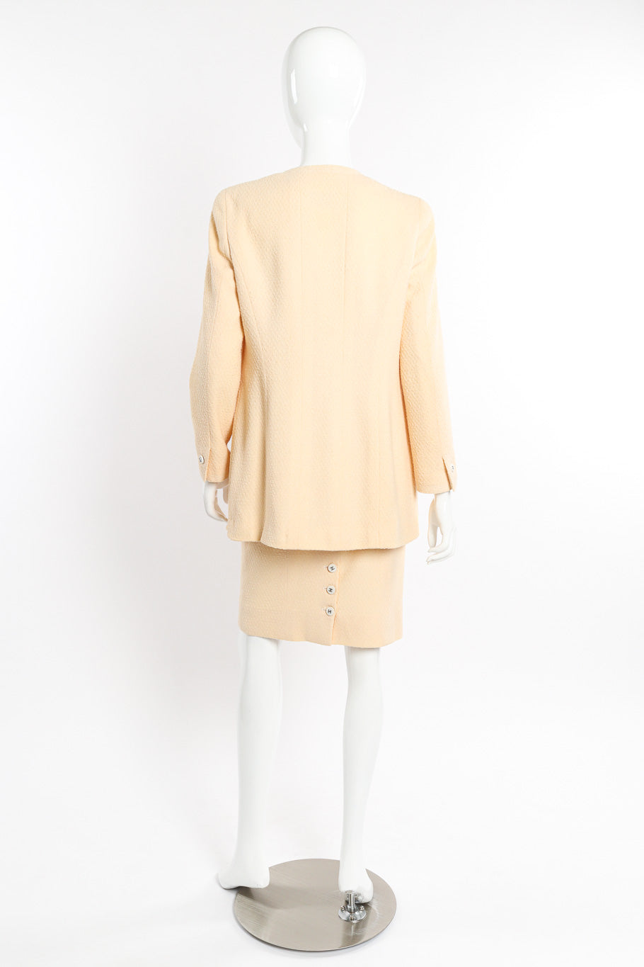 Chanel Knit Bouclé Jacket and Skirt Set back on mannequin @recessla