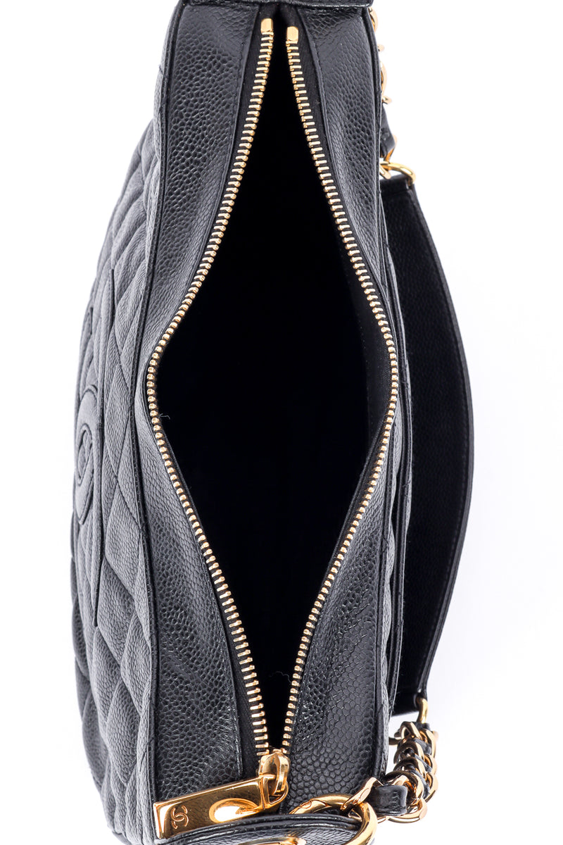Chanel Quilted CC Shoulder Bag top view of zipper closure open @recess la