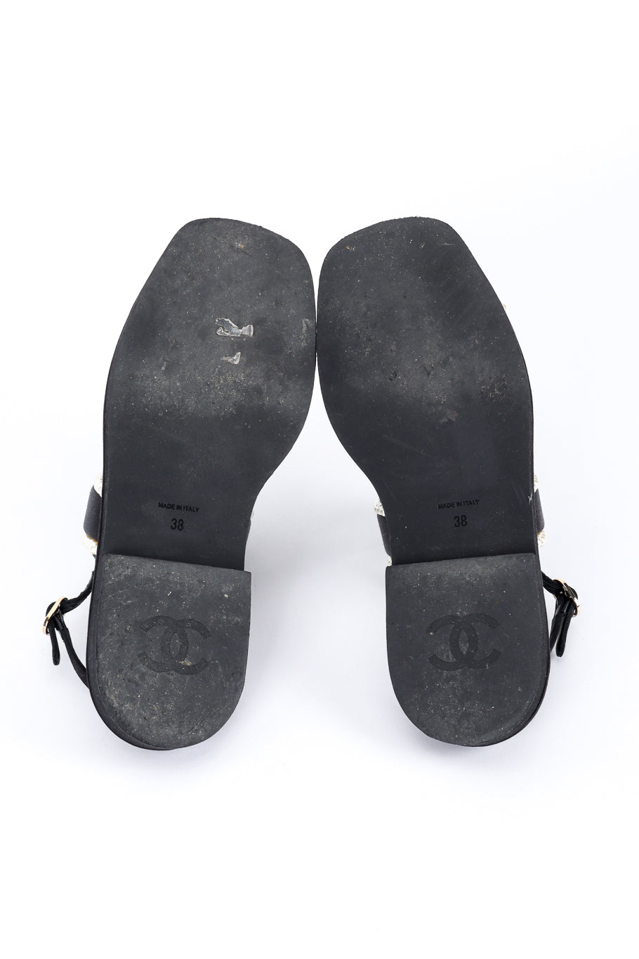Chanel CC Satin & Pearl Sandals outsole @recess la