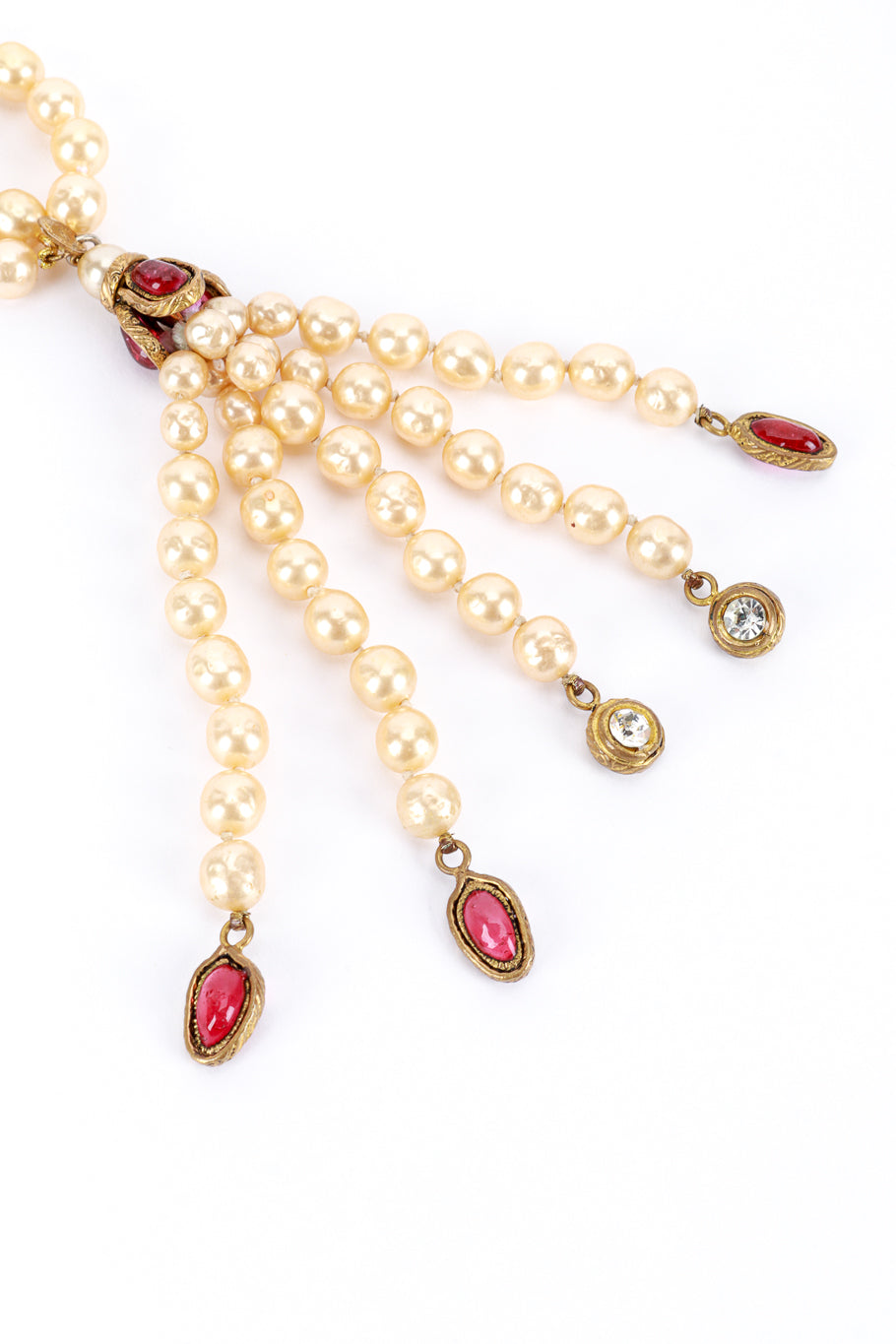 Vintage Chanel Pearl Tassel Wrap Necklace tassel closeup @recess la