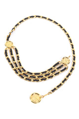Vintage Chanel Woven Leather Chain Belt laid flat @Recessla
