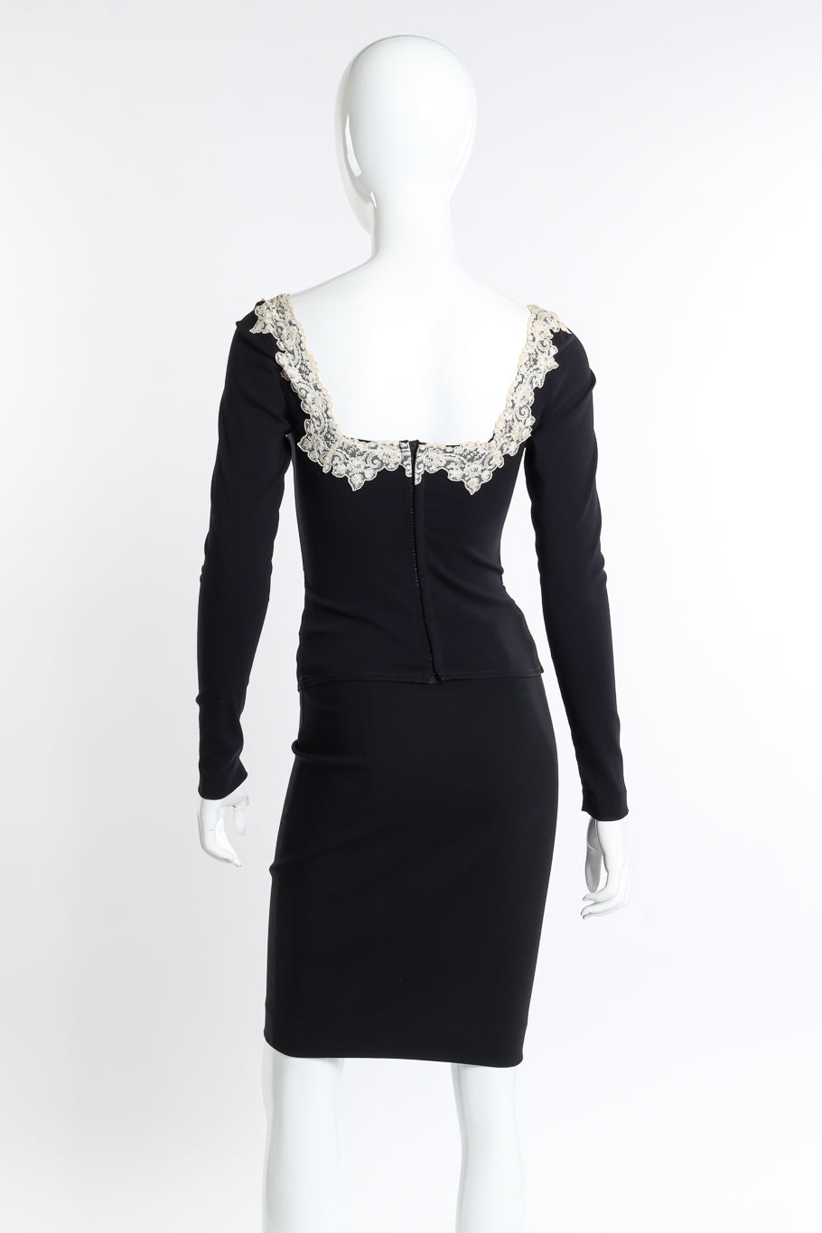 Vintage Chantal Thomass Lace Trim Corset & Skirt Set back on mannequin @recess la