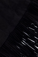 Vintage Char & Sher Microsuede Fringe Wrap Skirt fringe closeup @recess la