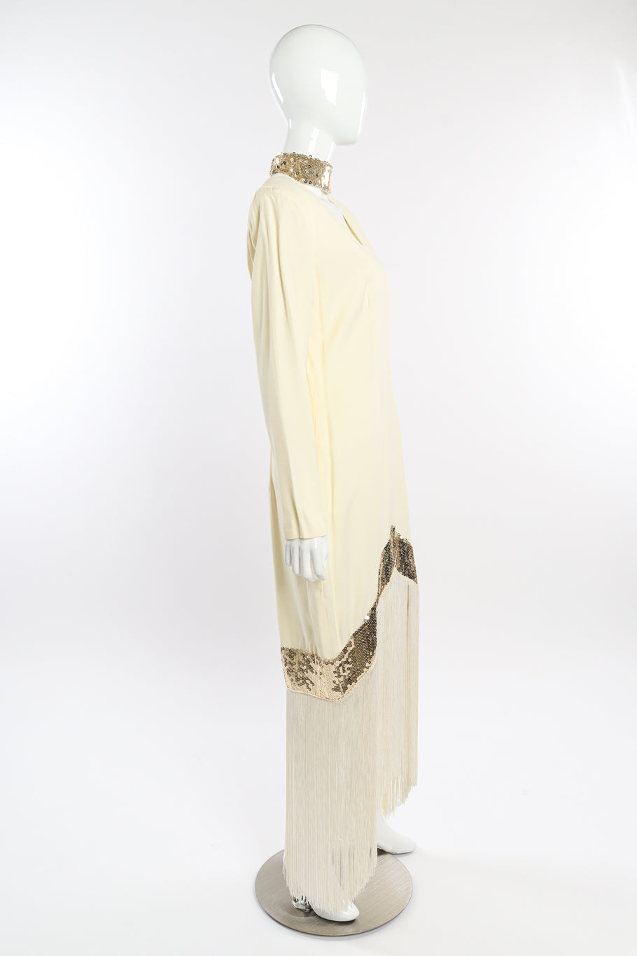 Sequin Fringe Drop Waist Dress by Climax on mannequin side @recessla