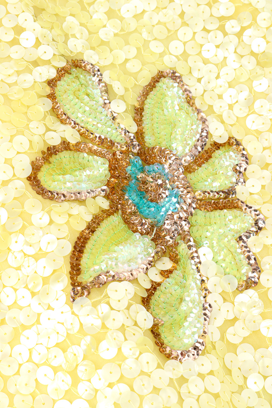 Vintage Courlande Silk Organza Flower Sequin Dress sequin flower closeup @Recessla