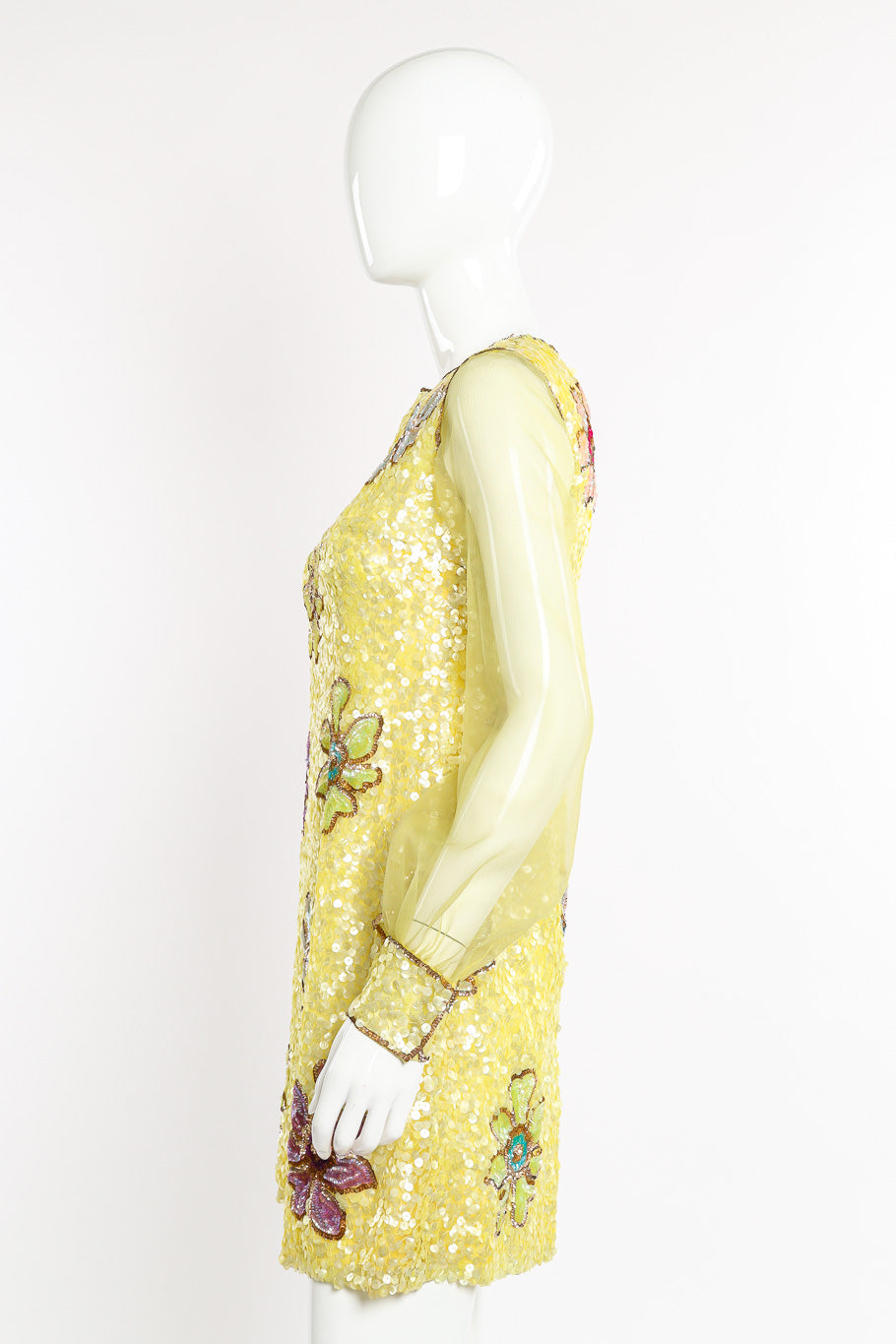 Vintage Courlande Silk Organza Flower Sequin Dress side view on mannequin @Recessla