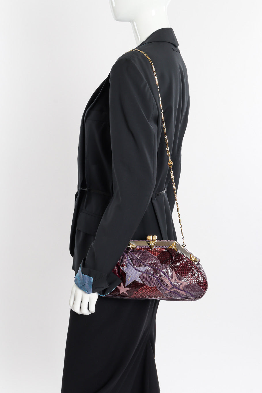 Snake & Lizard Star Collage Bag by Carlo Fiori on mannequin in black blazer  @recessla