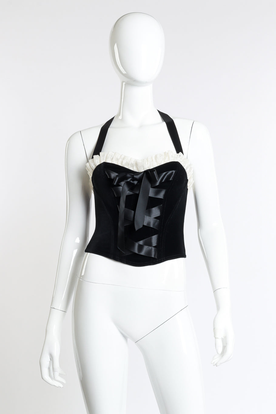 Vintage Chantal Thomass Velvet Halter Bustier front on mannequin @recess la