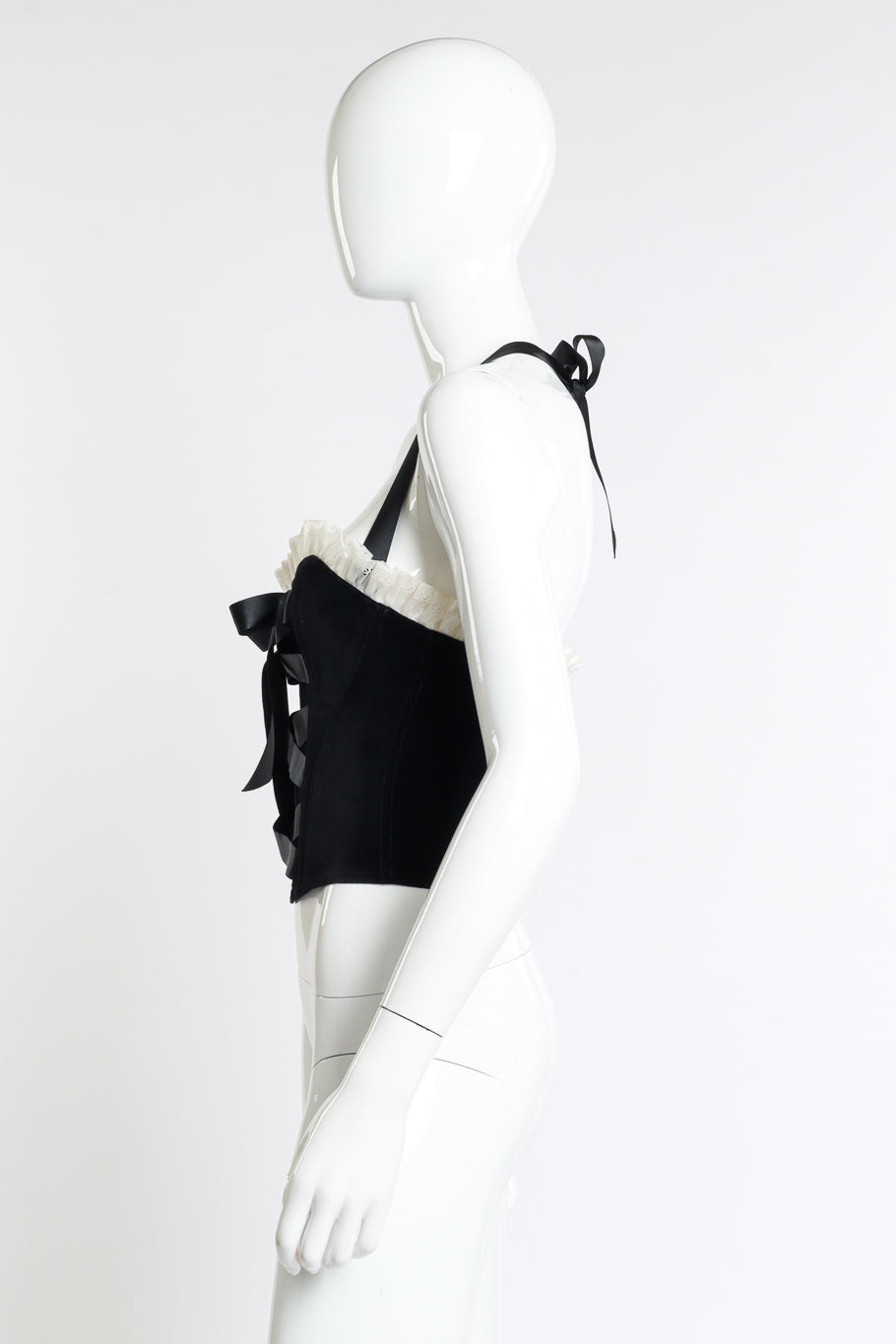 Vintage Chantal Thomass Velvet Halter Bustier side on mannequin @recess la