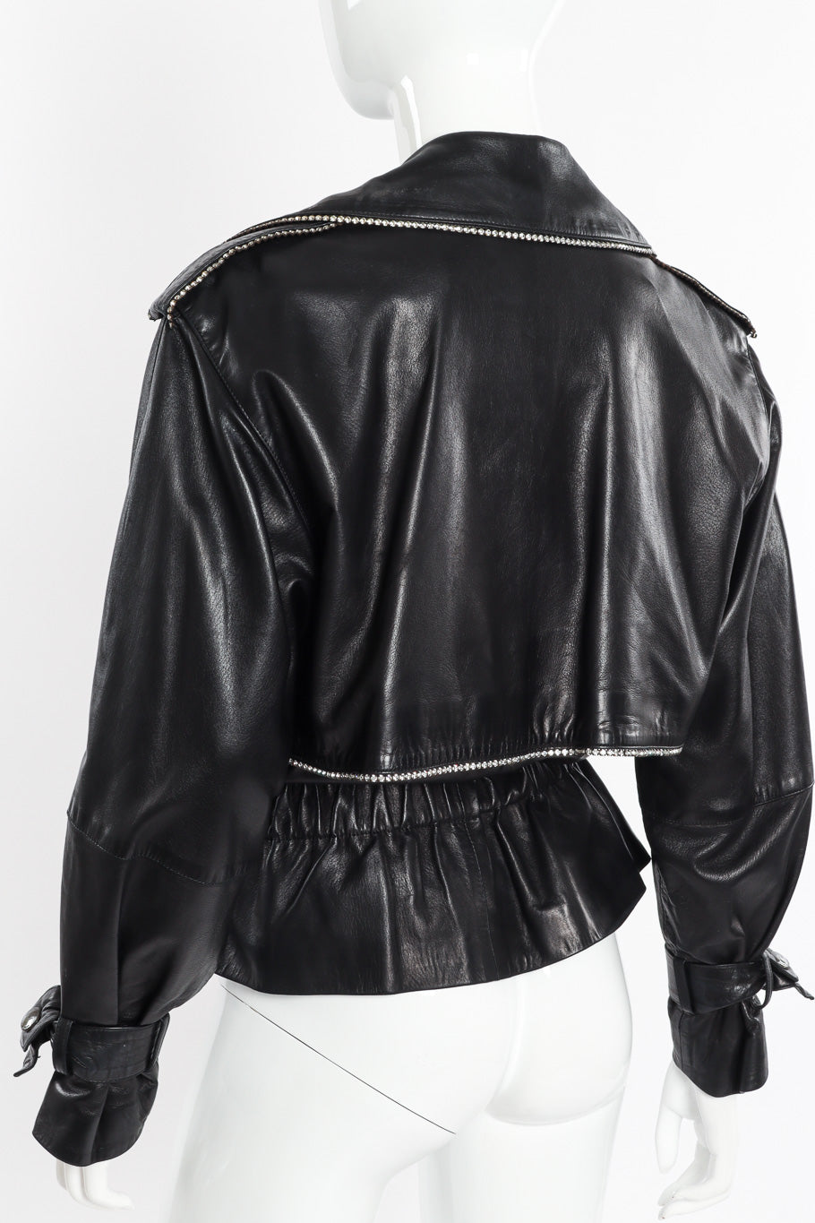 Vintage Charles Jourdan Leather Rhinestone Jacket back on mannequin closeup @recessla