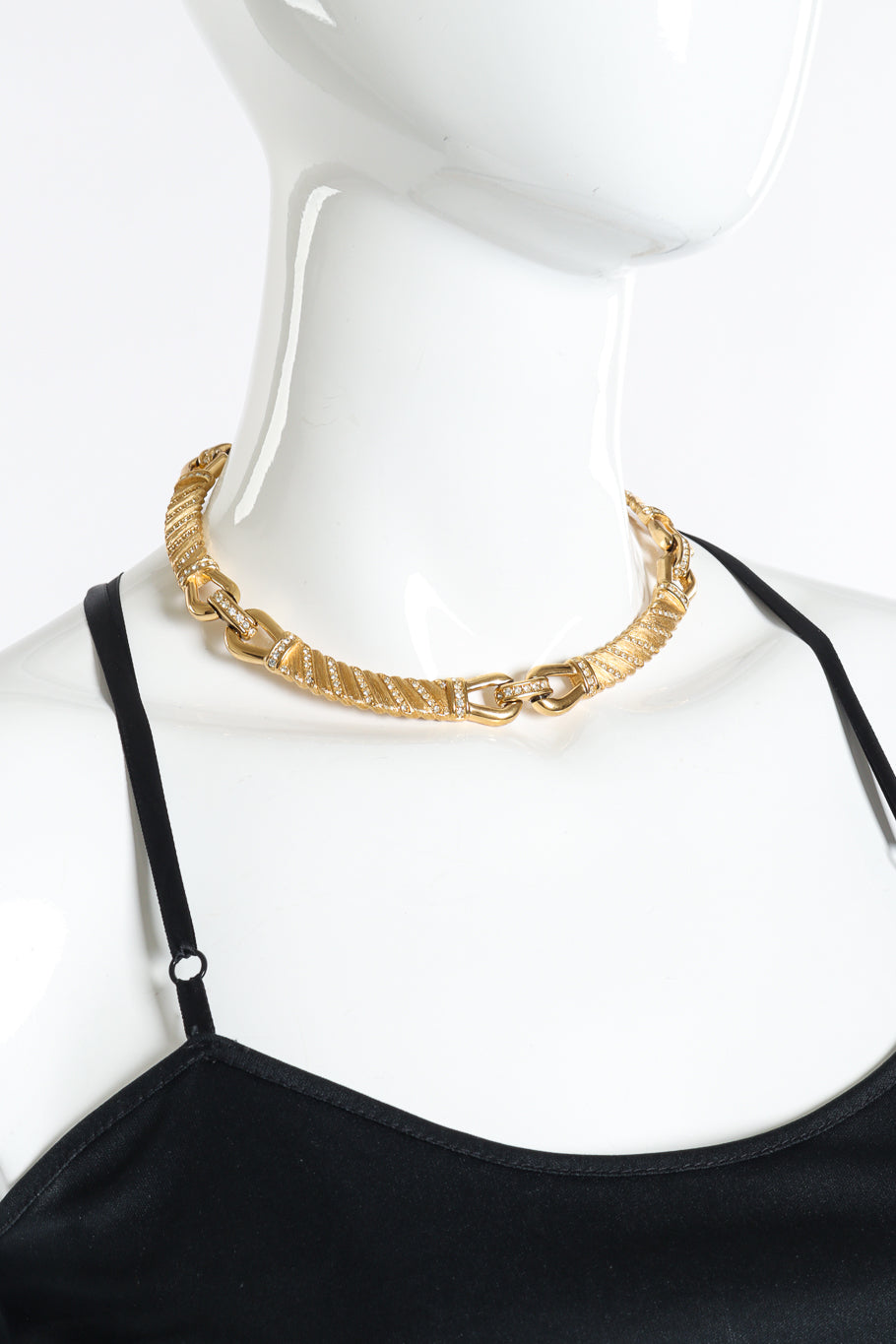 Vintage Christian Dior Crystal Bar Link Collar Necklace on mannequin @recess la
