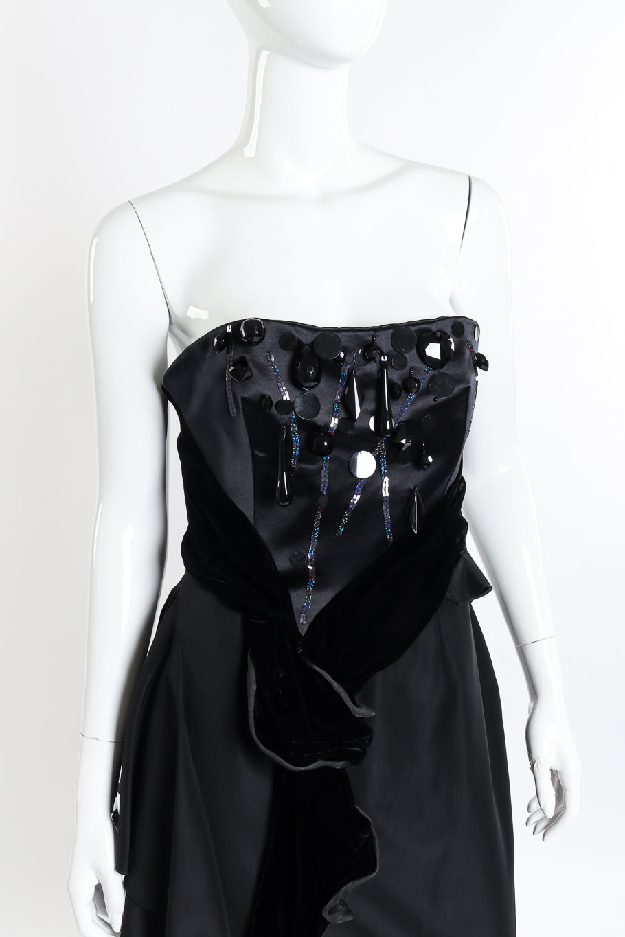 Vintage Christian Lacroix Beaded Strapless Gown front on mannequin closeup @recessla