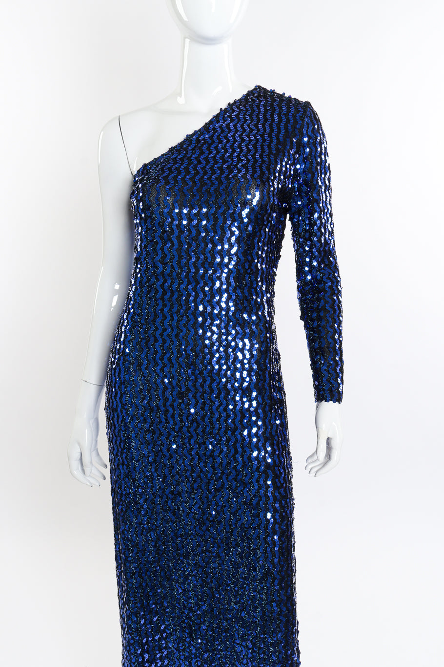 One-Shoulder Sequin Column Dress by Climax on mannequin chest close @recessla