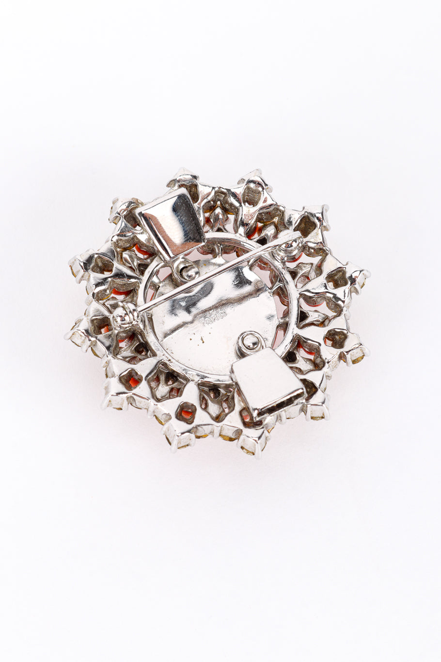 Vintage Trifari Coral Lucite Necklace & Earring Set pendant brooch back @recess la