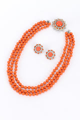 Vintage Trifari Coral Lucite Necklace & Earring Set front of set @recess la