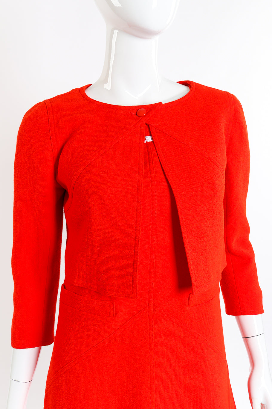 Courréges Mod Wool Jacket and Dress Set front on mannequin closeup @recessla
