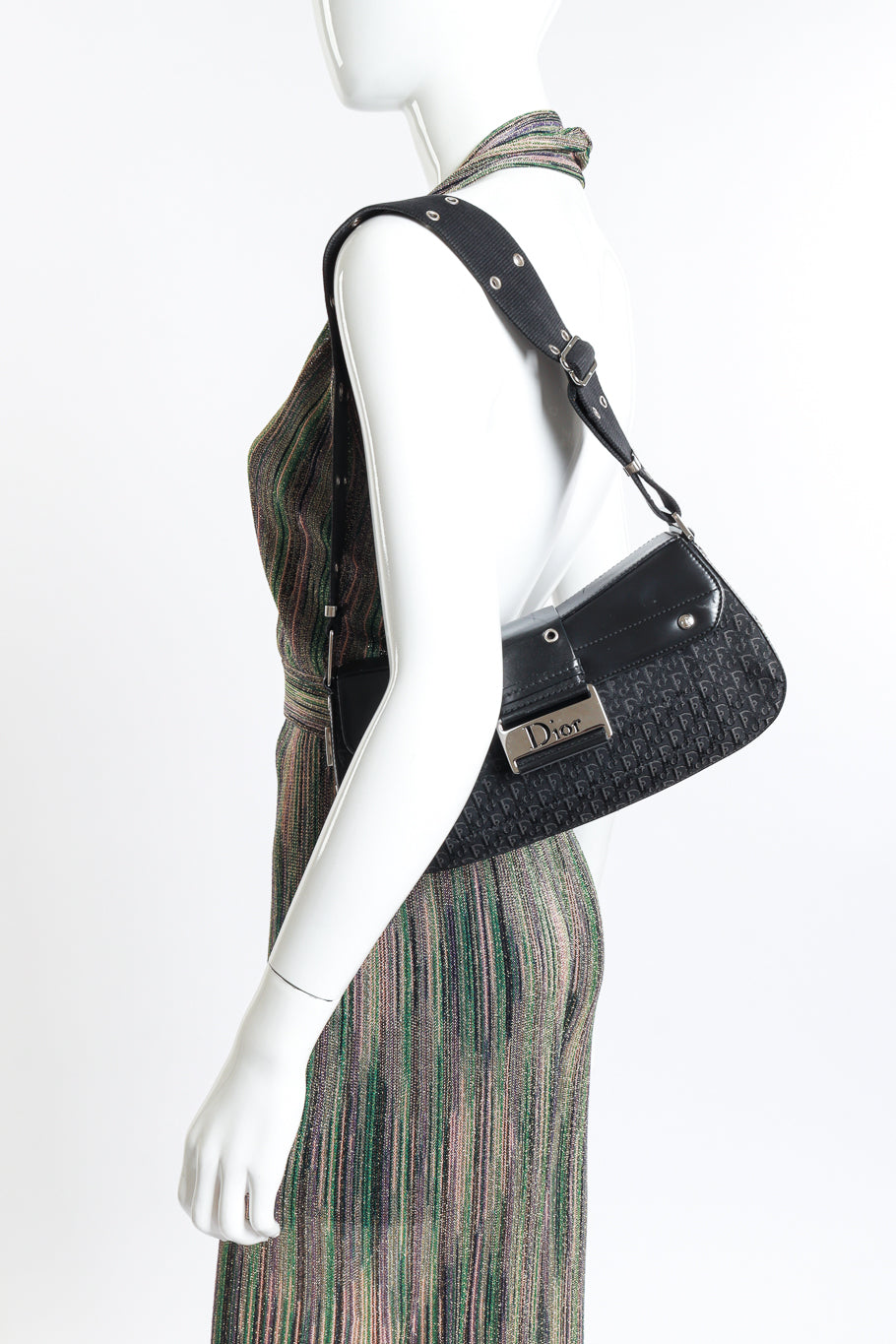 Vintage Dior Monogram Grommet Shoulder Bag on mannequin @recess la