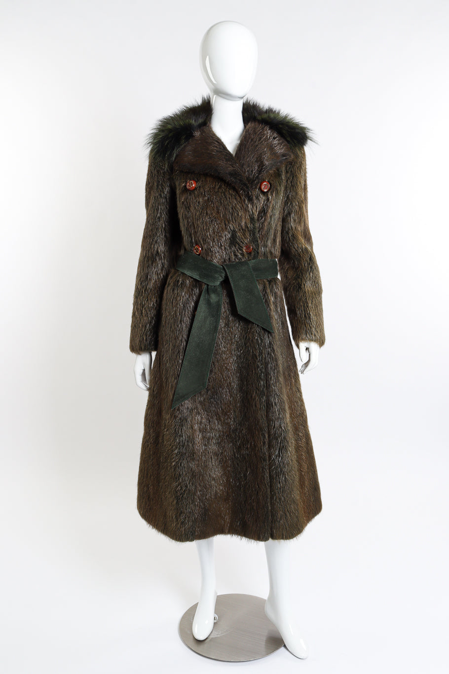 Vintage Christian Dior Long Fur Coat front on mannequin @recessla