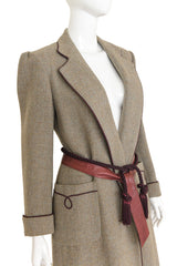 wool swing coat by Ralph Lauren on mannequin close with two belts @ Recess LA