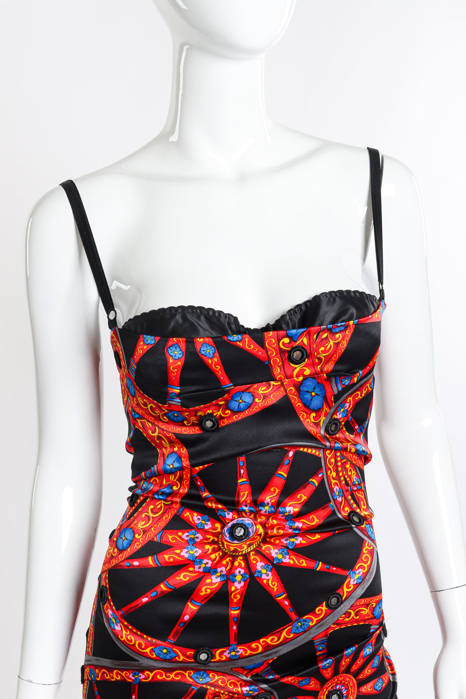 Dolce & Gabbana Wheel Mirror Silk Gown front on mannequin closeup @recess la
