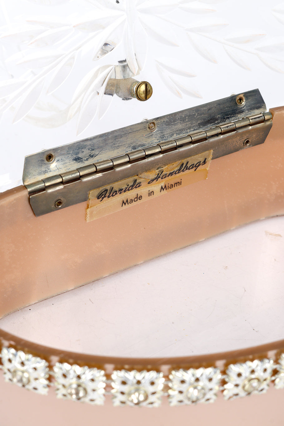 Vintage Florida Handbags Rhinestone Lucite Box Bag signature label @recessla