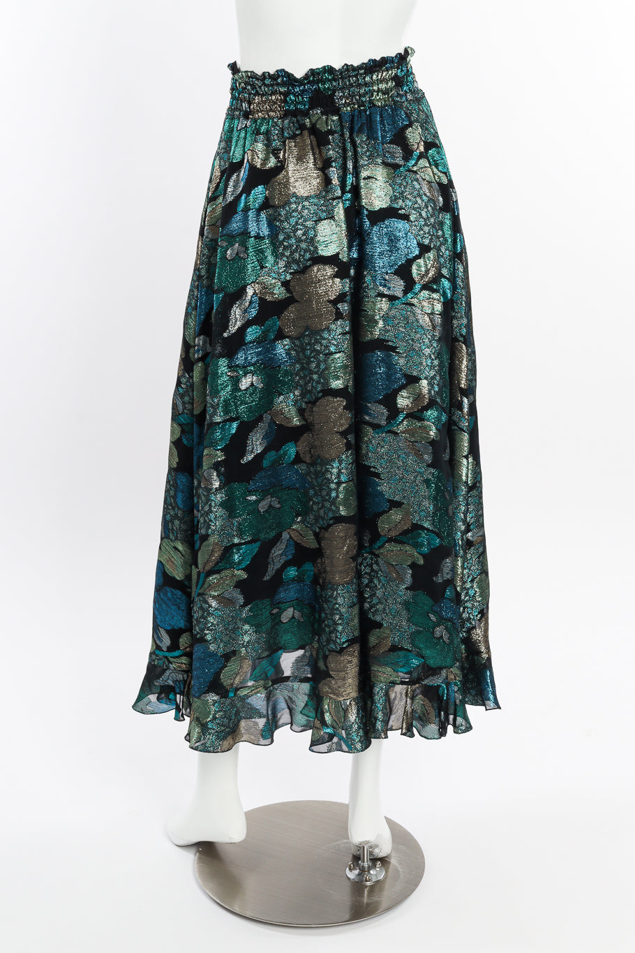 Lamé Ruffle Blouse & Skirt Set by Diane Freis on mannequin skirt only back @recessla