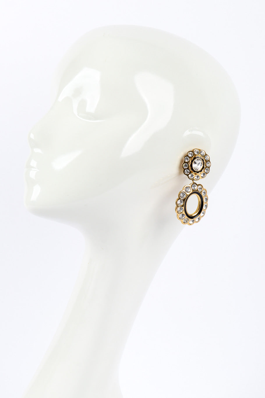 Vintage Christian Dior Crystal Flower Hoop Drop Earrings on mannequin @recessla