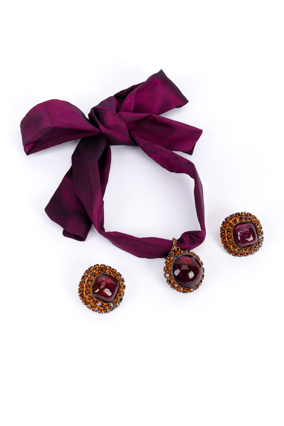Vintage Dominique Aurientis Crystal Gripoix Necklace & Earrings Set front @recessla