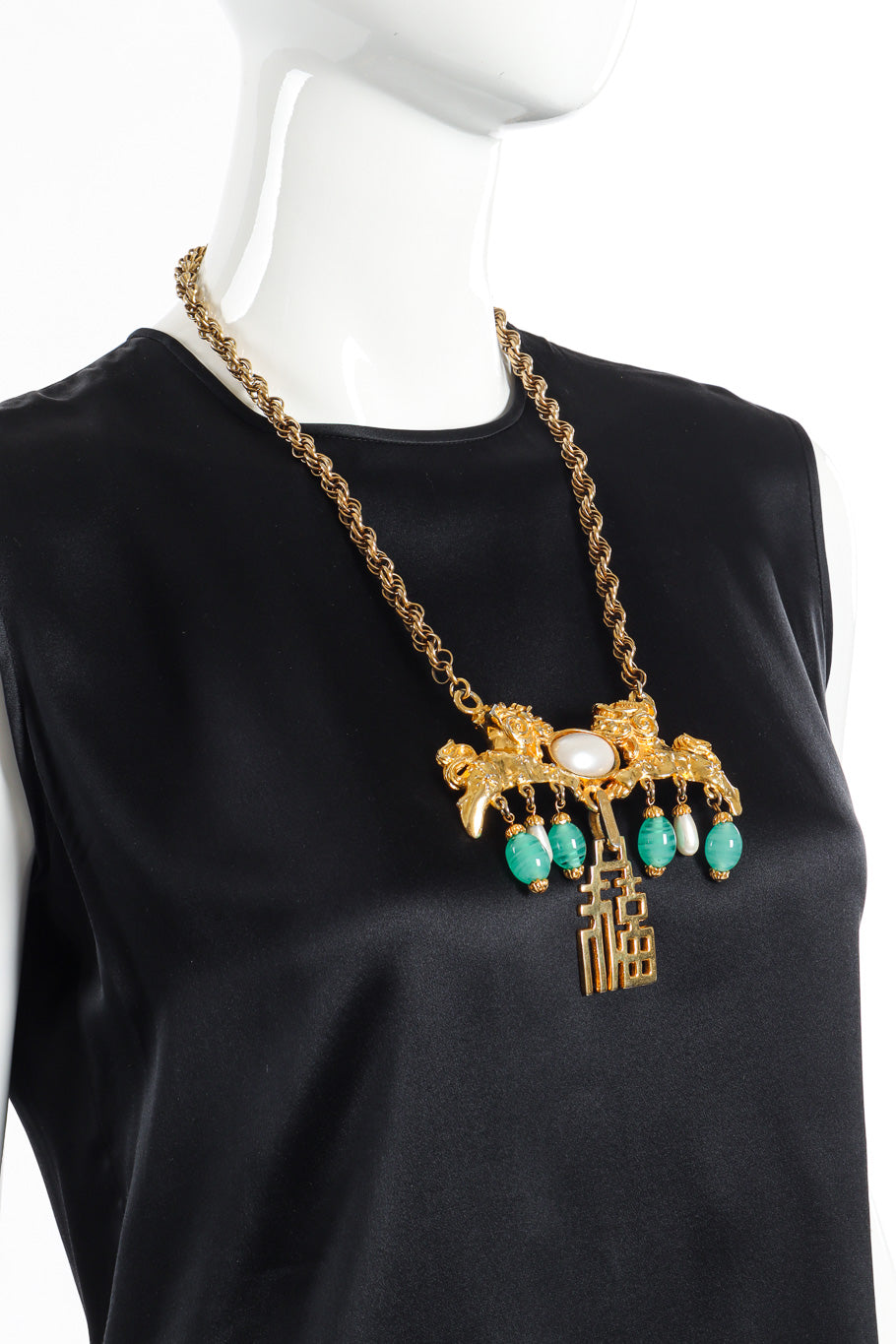 Foo Dog Palace Necklace by Donald Stannard on mannequin in black silk blouse @recessla