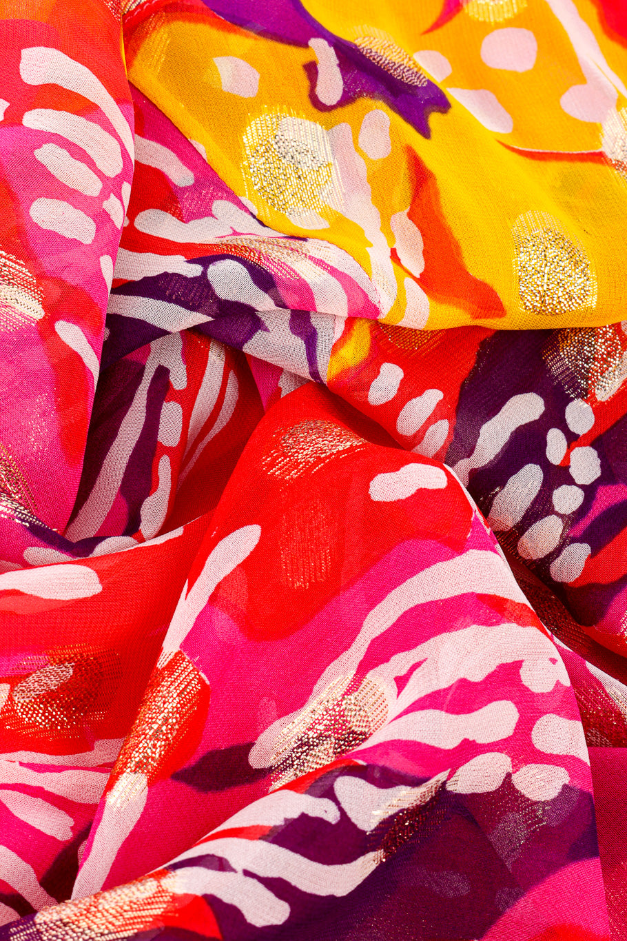Vintage Doreen Loh Abstract Floral Print Maxi Dress fabric closeup @Recessla