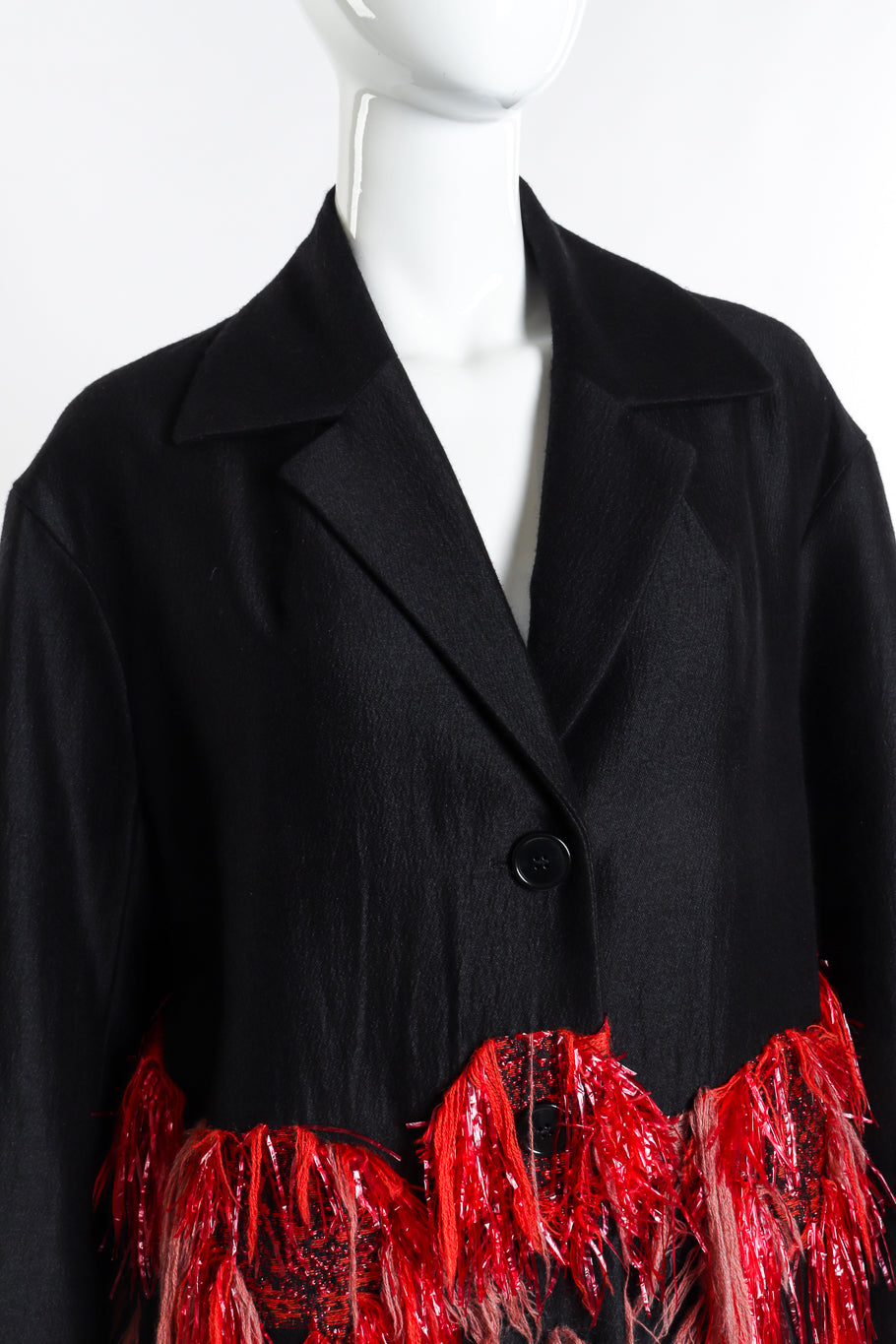 Dries Van Noten Tassel & Tinsel Feature Coat front on mannequin closeup @recess la