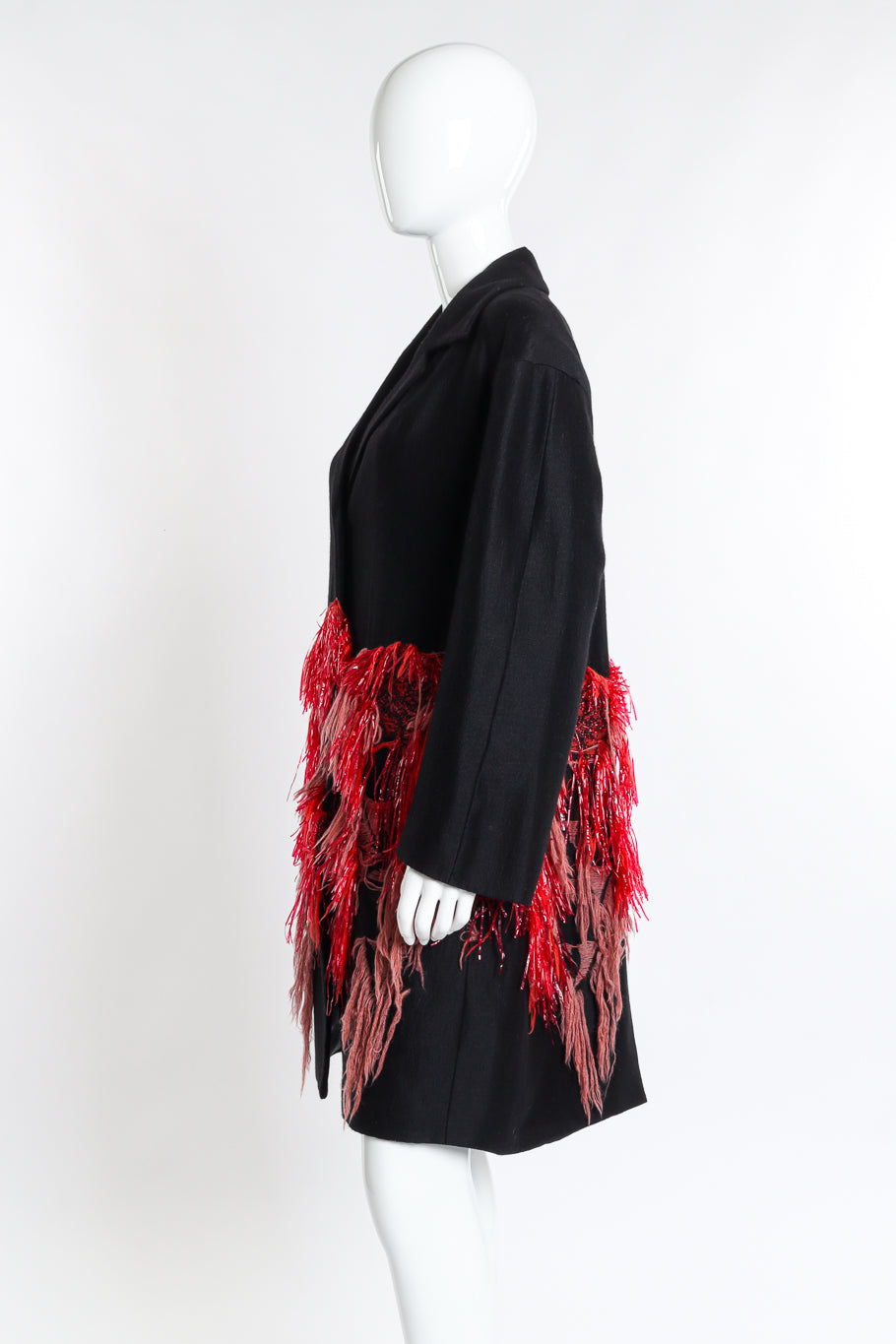 Dries Van Noten Tassel & Tinsel Feature Coat side on mannequin @recess la