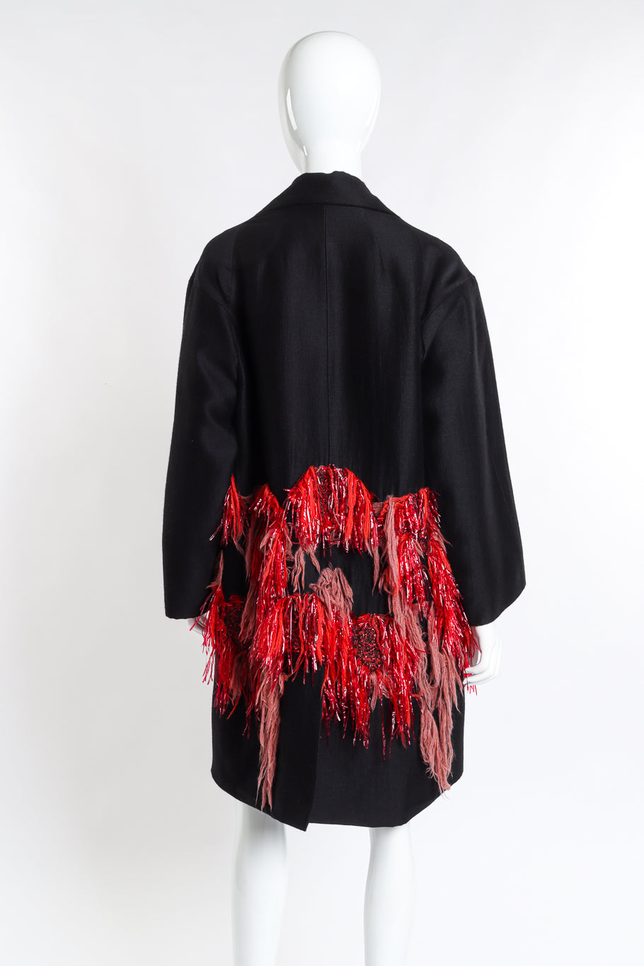 Dries Van Noten Tassel & Tinsel Feature Coat back on mannequin @recess la