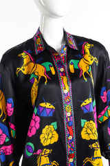 Vintage Escada Magical Vibrant Circus Horse Print close up front view on mannequin @Recess LA