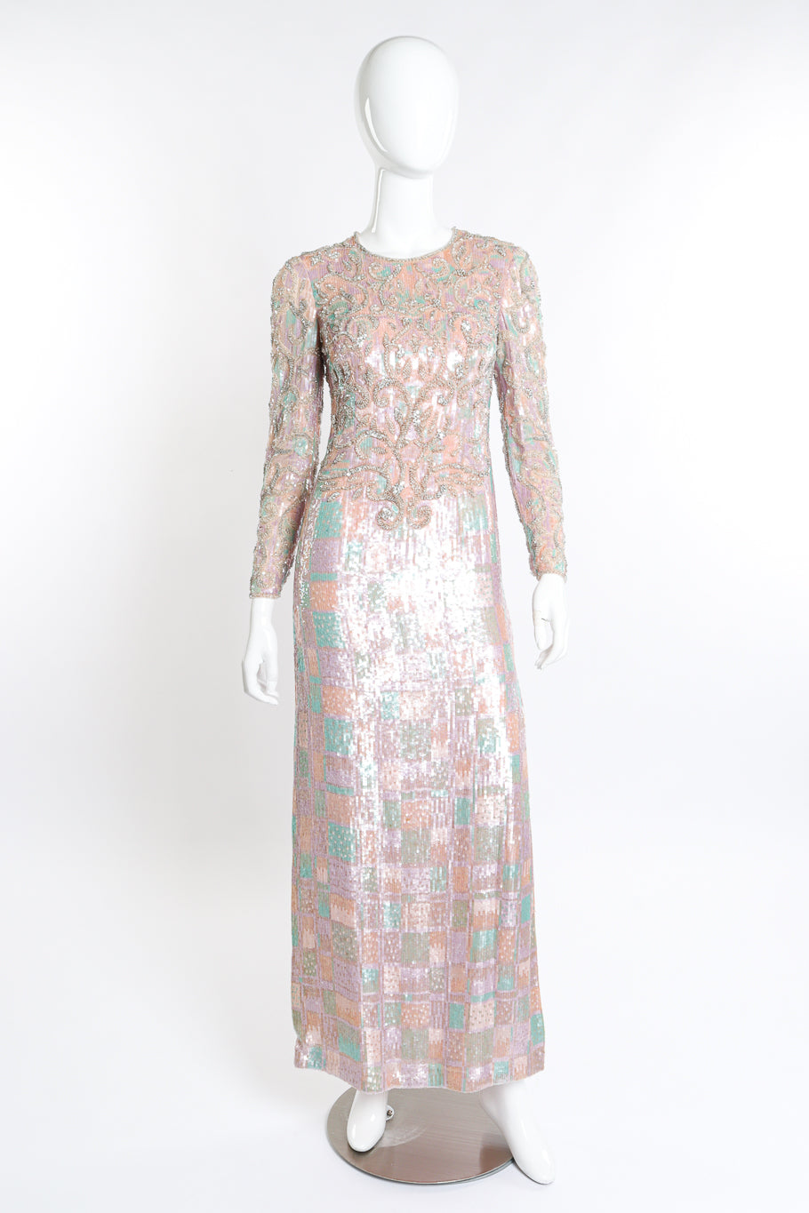 Pastel Fleur Beaded Gown by Escada on mannequin @recessla